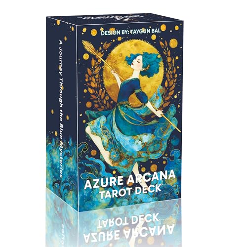 DPEHAKMK Azure Arcana Tarot Deck 78 Tarot Cards with General Guidebook Artistic Blue and Gold Fantasy Tarot Card for Beginners Reading Witchcraft Divination Tool - Image 1