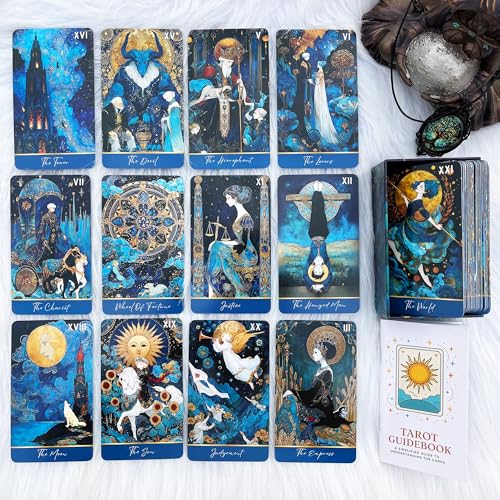 DPEHAKMK Azure Arcana Tarot Deck 78 Tarot Cards with General Guidebook Artistic Blue and Gold Fantasy Tarot Card for Beginners Reading Witchcraft Divination Tool - Image 5