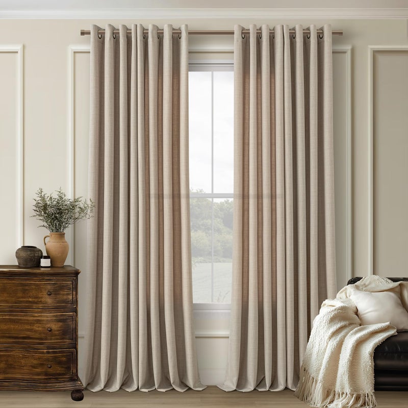 DUKIYO Burlywood Birch 102 Inch Linen Curtains 2 Panels Set Grommet Light Filter Burlap Linen Drapes Boho Farmhouse Semi Sheer Window Curtain 102 Inches Length for Living Room Sliding Glass Patio Door - Image 1