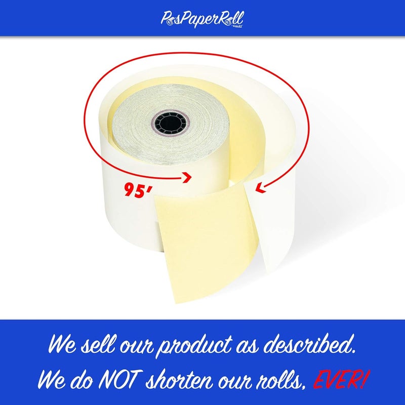 PosPaperRoll 50 Rolls 3" x 95' 2-Ply Carbonless White/Canary Cash Register Paper for M119 Hypercom T77F (Impact Printer) NCR 7445-1000 Samsung SRP-100 Visit the Store - Image 4