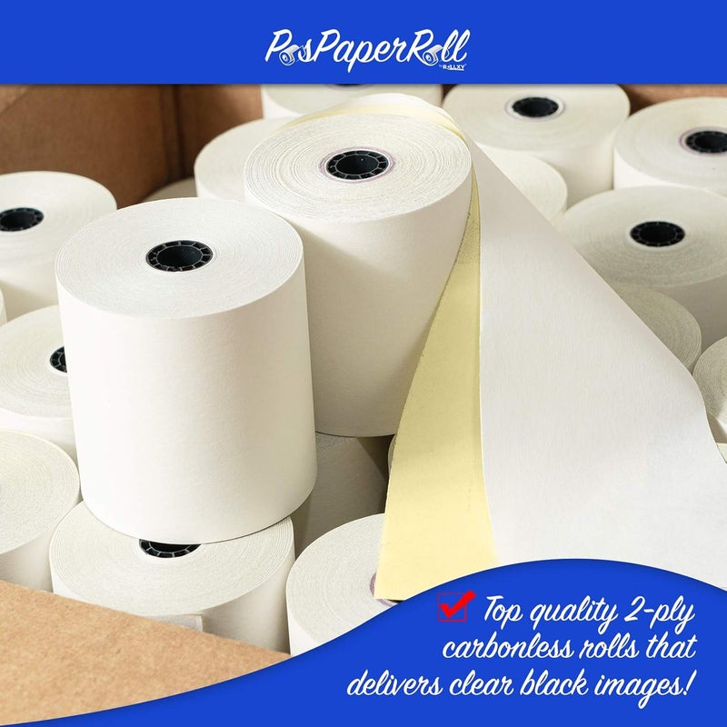 PosPaperRoll 50 Rolls 3" x 95' 2-Ply Carbonless White/Canary Cash Register Paper for M119 Hypercom T77F (Impact Printer) NCR 7445-1000 Samsung SRP-100 Visit the Store - Image 2
