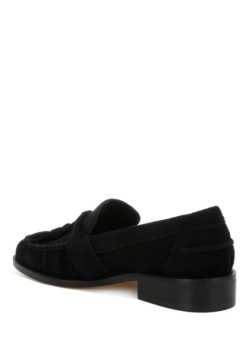 London Rag Tassels Detail Suede Loafers in Black