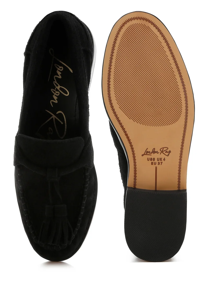 London Rag Tassels Detail Suede Loafers in Black
