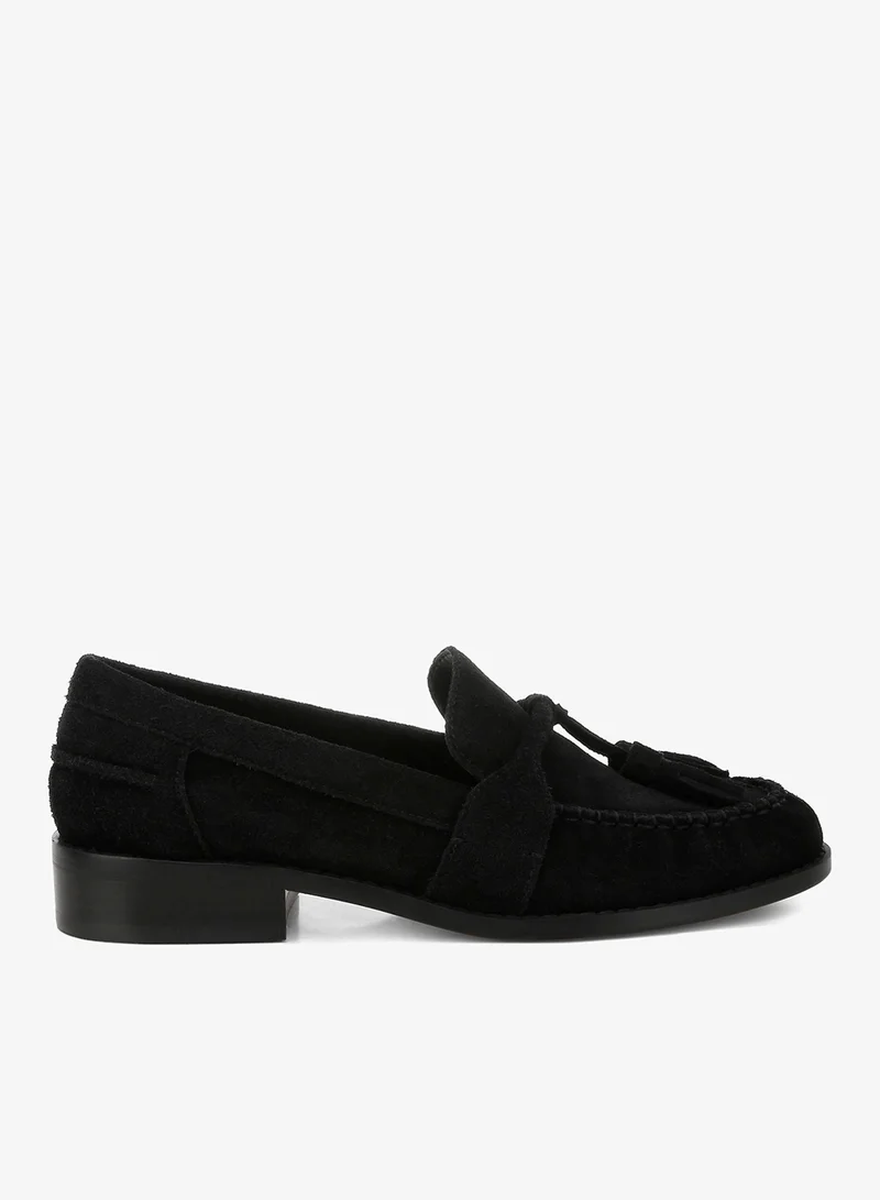 Tassels Detail Suede Loafers in Black