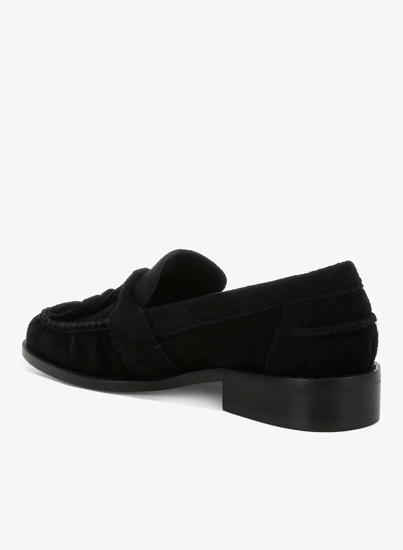 London Rag Black Tassels Detail Suede Loafers in Black for Women | Best Price UAE