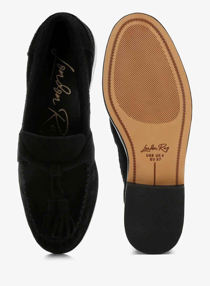 London Rag Black Tassels Detail Suede Loafers in Black for Women | Best Price UAE