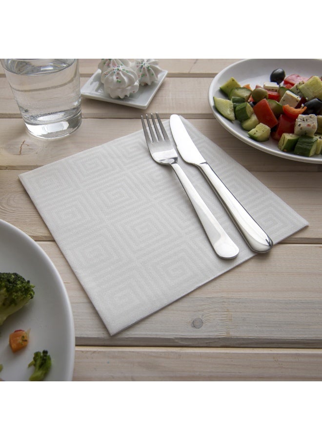 Restaurantware Luxenap 15.75 Inch Disposable Napkins, 600 Soft Linen Like Napkins - Absorbent, Air Laid, White With Greco Pattern Paper Cloth Like Napkins, Pre-folded, For Dinner Party Guests  - Image 3