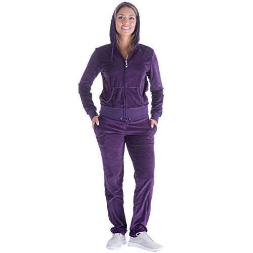 Facitisu Women's Soft Velour Hoodie and Pants Tracksuit Set Sport Outfits 2 Pieces Jogging Sweatsuits Large Purple - Image 5