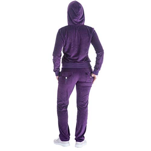 Facitisu Women's Soft Velour Hoodie and Pants Tracksuit Set Sport Outfits 2 Pieces Jogging Sweatsuits Large Purple - Image 2