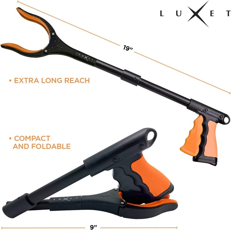 Luxet Grabber Reacher Tool 19 Inch Long, Foldable Pick Up Stick - Strong Grip Magnetic Tip - Heavy Duty Trash Picker Claw Reacher Grabber Tool Elderly Wheelchair Mobility Aid (Orange) - Image 4