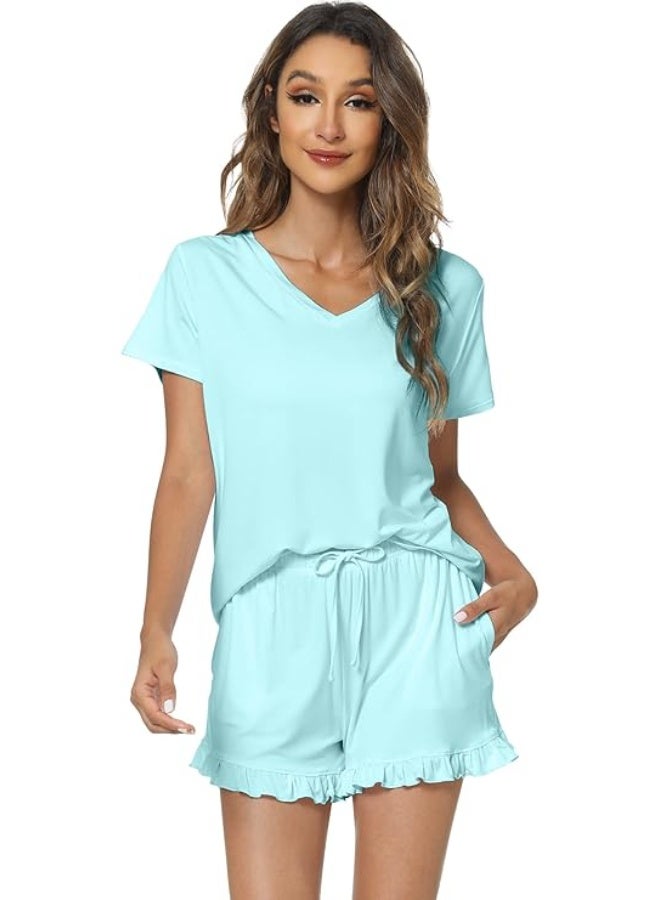 هوم توبيا مجموعة بيجامات حريرية قصيرة نسائية حصرية مع هودج ريشتة - أنيقة، مريحة، قابلة للتنفس، ملابس نوم كاجوال، مثالية للنوم، الاسترخاء في المنزل، مجموعات نوم الصيف، ملابس نسائية رائجة - Image 1