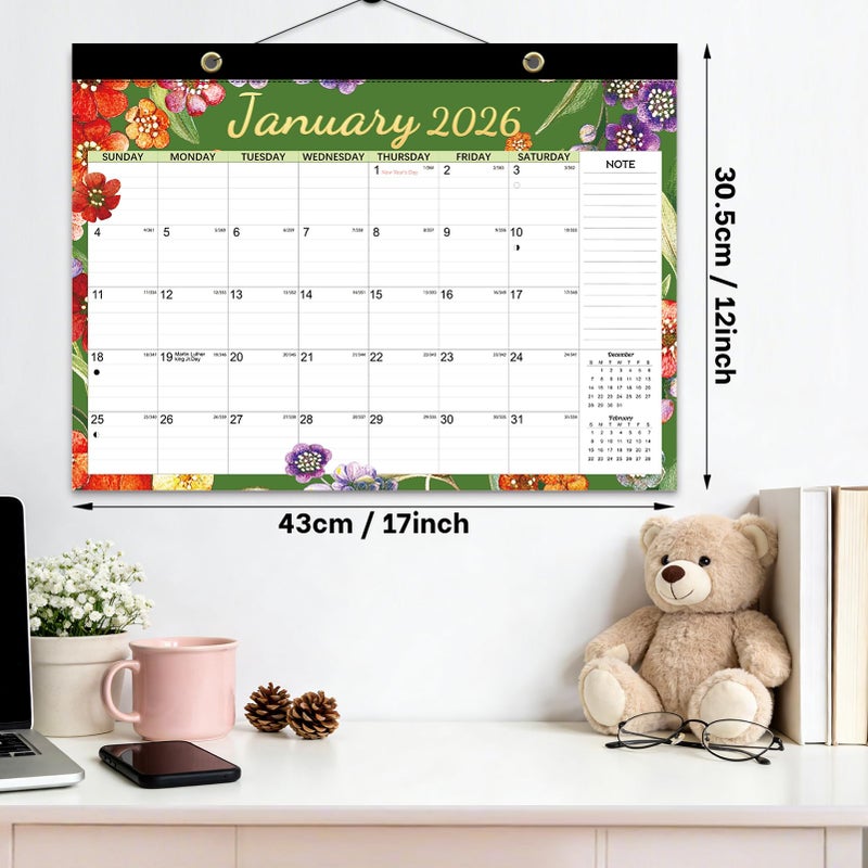 AECCN Desk Calendar 2026, Anti-Ink Bleed, Plastic Cover, Ample Space, Through June 2027 with Stickers, 17" x 12" Large Seasonal Wall Calendar 2026 for Home, Office, Student & Teacher Supplies- Flower - Image 3