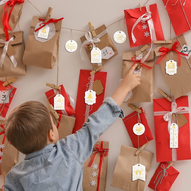 klarako 200 Pieces Christmas Present Tags Gold Foil Paper Present Tag Name Tags Label Christmas Label Hang Tags Christmas Paper Tags Xmas Present Tag with Twine for Christmas DIY Present Supplies Decoration - Image 5