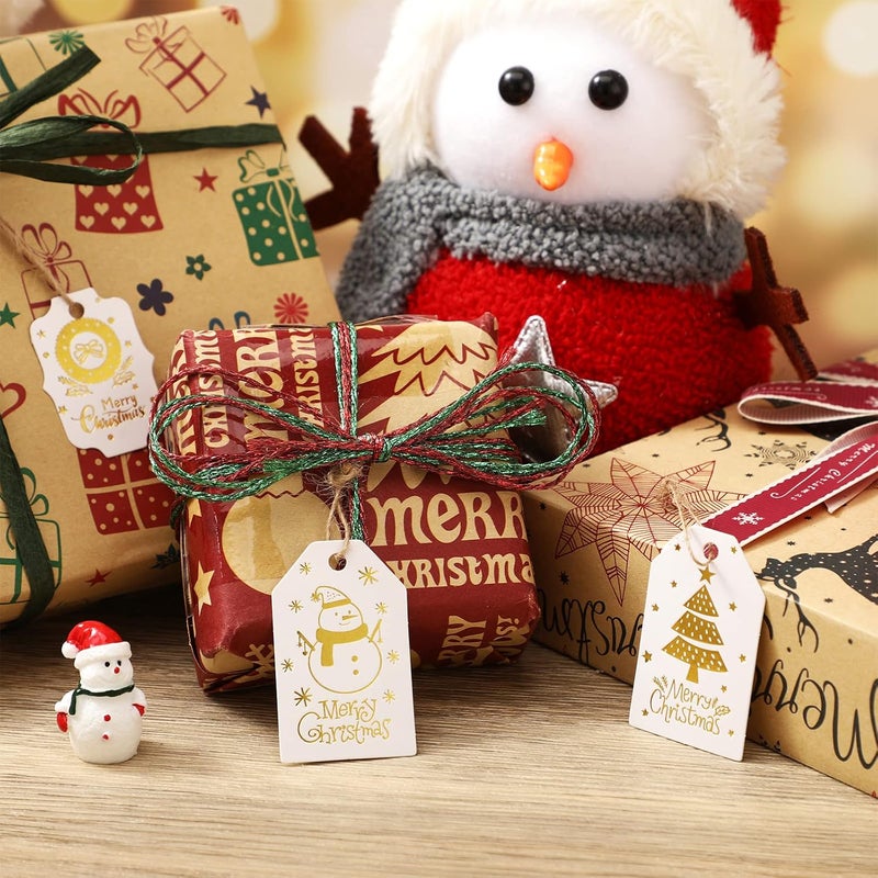klarako 200 Pieces Christmas Present Tags Gold Foil Paper Present Tag Name Tags Label Christmas Label Hang Tags Christmas Paper Tags Xmas Present Tag with Twine for Christmas DIY Present Supplies Decoration - Image 2