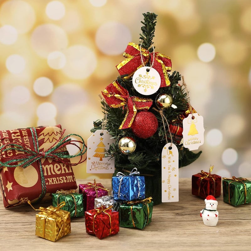 klarako 200 Pieces Christmas Present Tags Gold Foil Paper Present Tag Name Tags Label Christmas Label Hang Tags Christmas Paper Tags Xmas Present Tag with Twine for Christmas DIY Present Supplies Decoration - Image 3