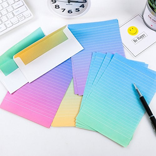 IMagicoo Stationery Paper and Envelope Set, 32 Stationery Paper for Writing Letters and 16 Matching Envelopes, Watercolor Writing Papers with Lines,4 Different Style(8.3x5.6) - Image 1