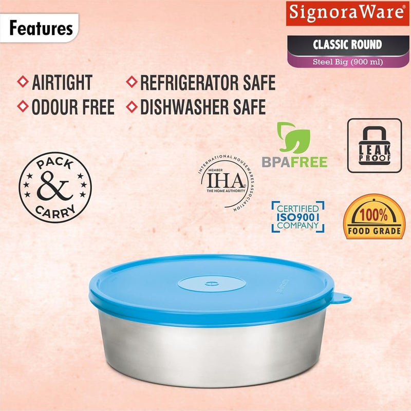 Signoraware Classic Stainless Steel Container, 650 ml, Blue - Image 4