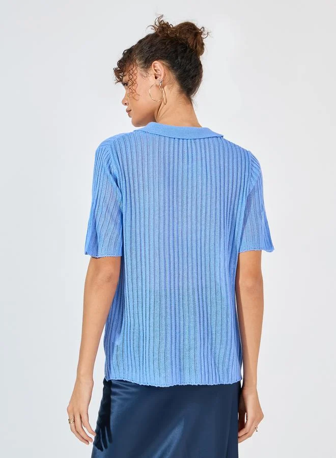 Styli Ribbed Knit Relaxed Fit Short Sleeves Shirt