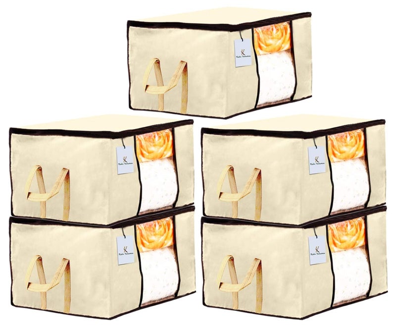 Kuber Industries CTKTC23880 Rectangular Underbed Storage Bag Blanket Cover Ivory Extra Large Set of 5 - Image 1