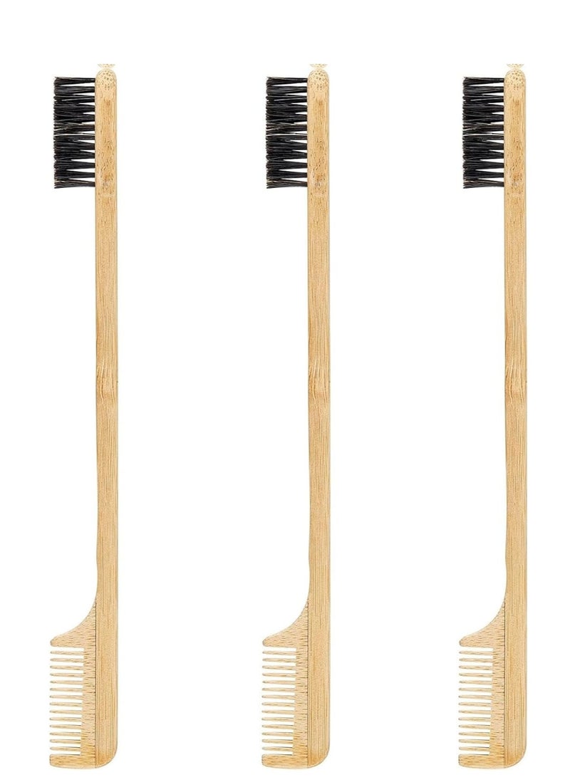 Zikra 3 Pieces Mustache Brush Hair Edge Brushes 2-in-1 Edge Hair Brush Comb Gentle Edge Control Brush Wood Eyebrow Brush Tool - Image 1