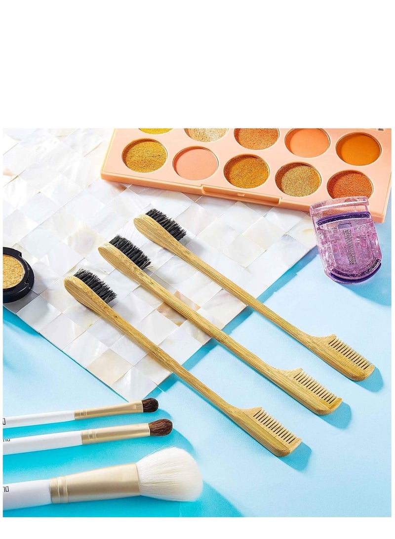 Zikra 3 Pieces Mustache Brush Hair Edge Brushes 2-in-1 Edge Hair Brush Comb Gentle Edge Control Brush Wood Eyebrow Brush Tool - Image 4