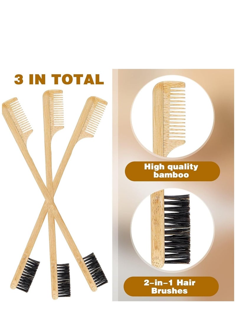 Zikra 3 Pieces Mustache Brush Hair Edge Brushes 2-in-1 Edge Hair Brush Comb Gentle Edge Control Brush Wood Eyebrow Brush Tool - Image 2