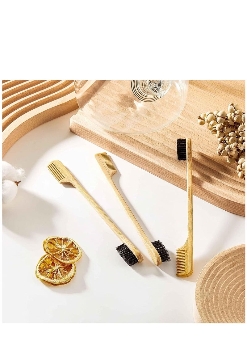 Zikra 3 Pieces Mustache Brush Hair Edge Brushes 2-in-1 Edge Hair Brush Comb Gentle Edge Control Brush Wood Eyebrow Brush Tool - Image 3