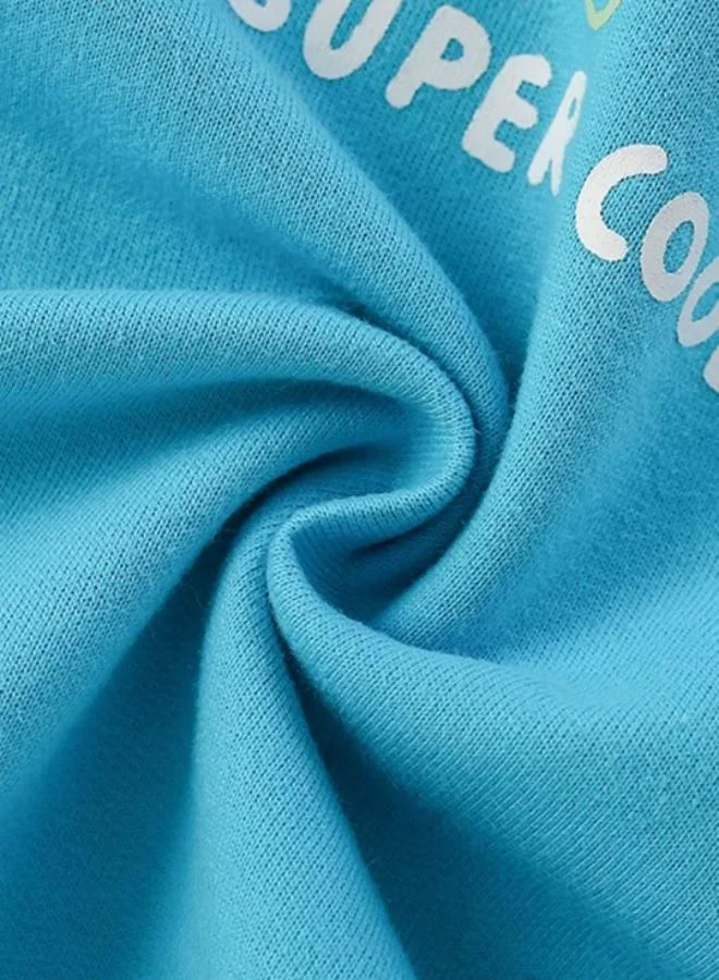 يونيكي Turquoise Blue Printed Long Sleeve Crew Neck T-Shirt