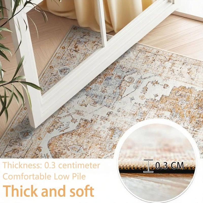 Vintage Orange Washable Area Rug, Non-Slip Low Pile Floor Cover for Living Room and Bedroom (4' x 6') - Image 4