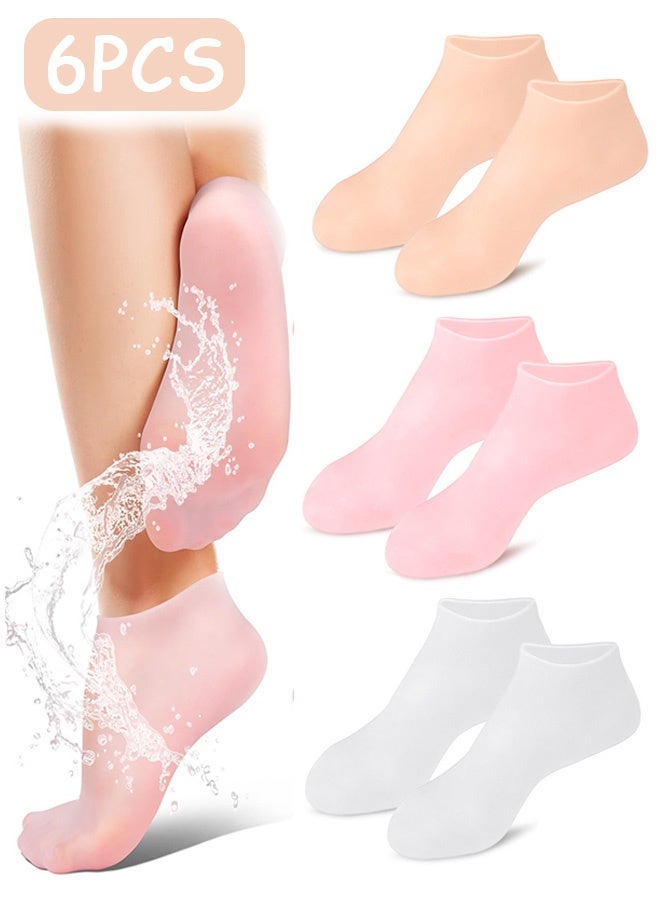 MXN 3 Pairs Silicone Socks for Women Dry Cracked Feet Soft Gel Rubber Socks, Foot Care Spa Pedicure Silicone Socks for Cracked Heel and Softening Rough Skin, Calluses - Image 1