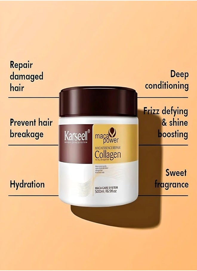 Karseell - Karseell Collagen Hair Treatment Deep Repair Conditioning Argan Oil Collagen Hair Mask Essence for Dry Damaged Hair All Hair Types 500ml - Image 1