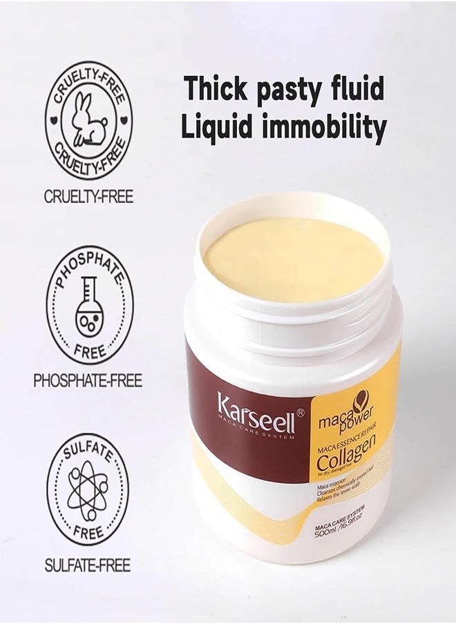 Karseell - Karseell Collagen Hair Treatment Deep Repair Conditioning Argan Oil Collagen Hair Mask Essence for Dry Damaged Hair All Hair Types 500ml - Image 1