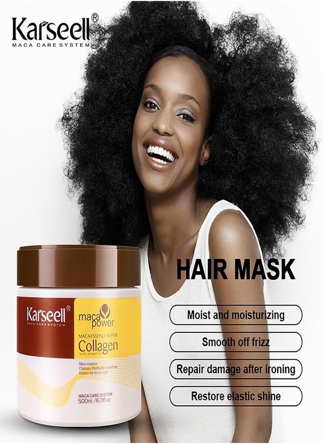 Karseell - Karseell Collagen Hair Treatment Deep Repair Conditioning Argan Oil Collagen Hair Mask Essence for Dry Damaged Hair All Hair Types 500ml - Image 1