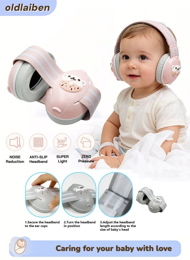 oldlaiben Baby Noise Reduction Earmuffs Adjustable Pink Ear Protection Headphones for Babies Toddlers Sleep Travel Daily Use - Image 1