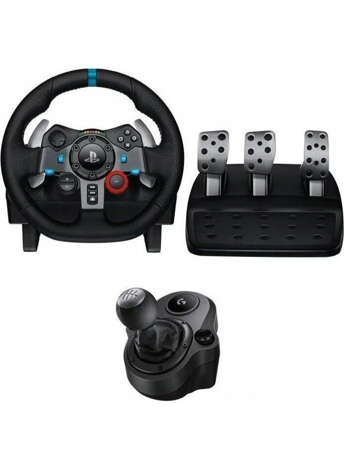 Logitech G29 Driving Force Racing Steering Wheel and Pedals, Force Feedback, Genuine Leather and Logitech G29 Driving Force Gear Shift Lever - for PS5, PS4, PC and Mac - Black - Image 1