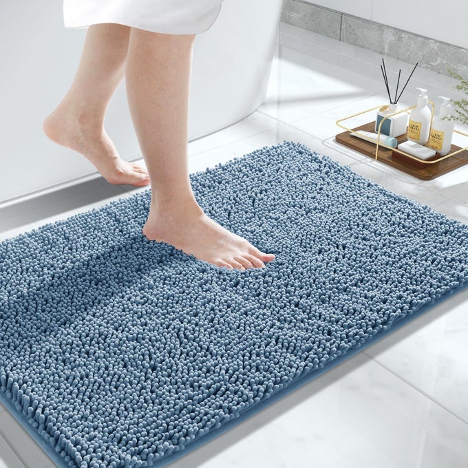 BATHROOM RUG MAT 32 X 20 LUXURY CHENILLE SHAGGY BATH RUGS EXTRA SOFT THICK ABSORBENT WATER NONSLIP MACHINE WASHABLE BATH MATS FOR BATH FLOORTUB AND SHOWER DENIM BLUE