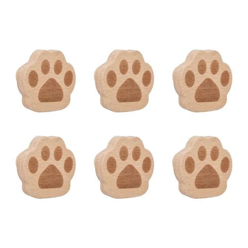 MOROBOR Cats Paw Print Knobs 6pcs SelfAdhesive Wood Drawer Knobs Single Hole Pull Handles Unique Decorative Wooden Furniture Knobs with Screws Expansion Tube - Image 1