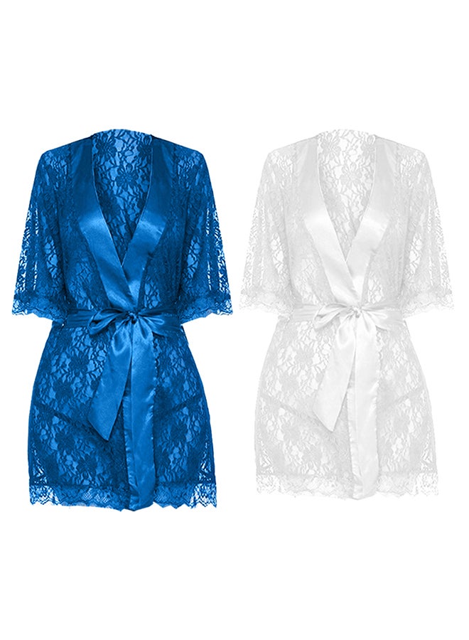 MARGOUN 2 Pack Womens Small Size Robes Babydoll Robe Transparent Lace Deep V-Neck Short Lingerie Sleepwear Soft Kimono Bathrobe Dressing Gown Nightwear /S(bust 80-84/waist 64-68/hip 88-92) - Image 3