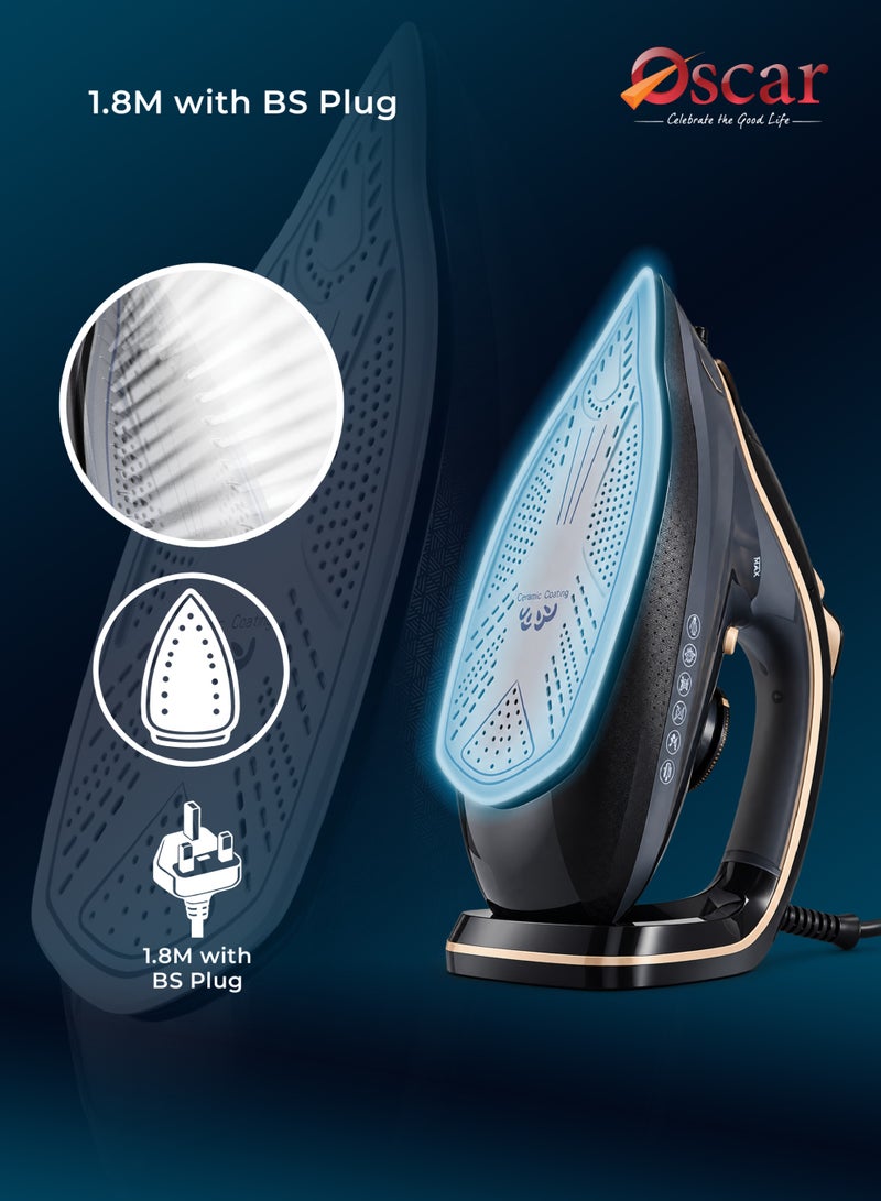 Oscar 2400W Steam Iron | 350ml Large Water Tank | Premium Ceramic Soleplate for Smooth Glide | Adjustable Temperature Control for All Fabrics | Continuous & Burst Steam with Spray & Dry Ironing | Self‑Cleaning System | OSI801 - 2 Year Warranty - Image 4