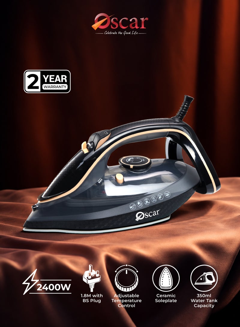 Oscar 2400W Steam Iron | 350ml Large Water Tank | Premium Ceramic Soleplate for Smooth Glide | Adjustable Temperature Control for All Fabrics | Continuous & Burst Steam with Spray & Dry Ironing | Self‑Cleaning System | OSI801 - 2 Year Warranty - Image 1