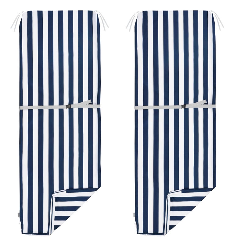 NettyPro Outdoor Patio Lounge Chair Cushion Covers Set 2 with Zipper and Tie, Water Repellent UV Resistant, 72 x 22 x 3 Inch, Replacement Cover Only, Stripes Navy Blue and White - Image 1