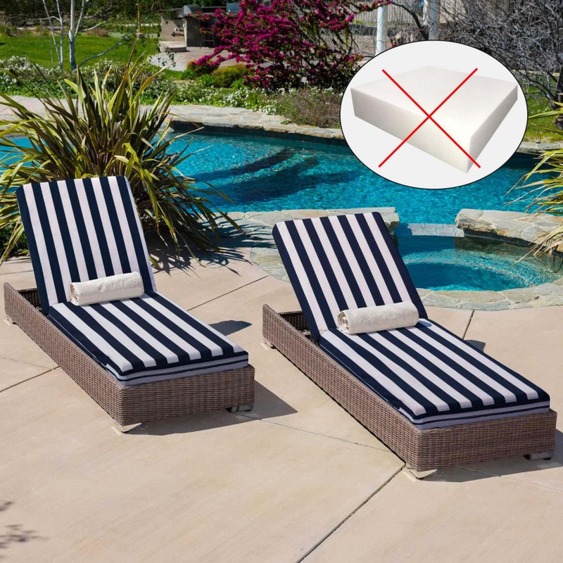 NettyPro Outdoor Patio Lounge Chair Cushion Covers Set 2 with Zipper and Tie, Water Repellent UV Resistant, 72 x 22 x 3 Inch, Replacement Cover Only, Stripes Navy Blue and White - Image 5