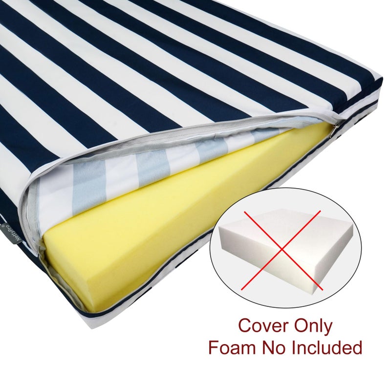 NettyPro Outdoor Patio Lounge Chair Cushion Covers Set 2 with Zipper and Tie, Water Repellent UV Resistant, 72 x 22 x 3 Inch, Replacement Cover Only, Stripes Navy Blue and White - Image 2
