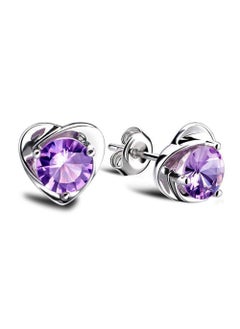 Fashion Korean Silver-Plated Heart Stud Earrings Purple Diamond/pair with ear plug (copper plated White Gold)