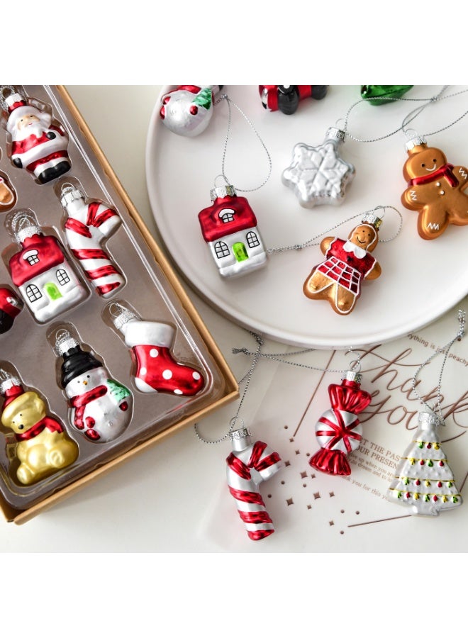 مجموعة زينة عيد الميلاد الزجاجية الصغيرة المكونة من 9 قطع - زينة شجرة عيد الميلاد الصغيرة - رجل ثلج عيد الميلاد وملاك الزنجبيل - مجموعة هدايا شجرة عيد الميلاد الصغيرة - Image 2