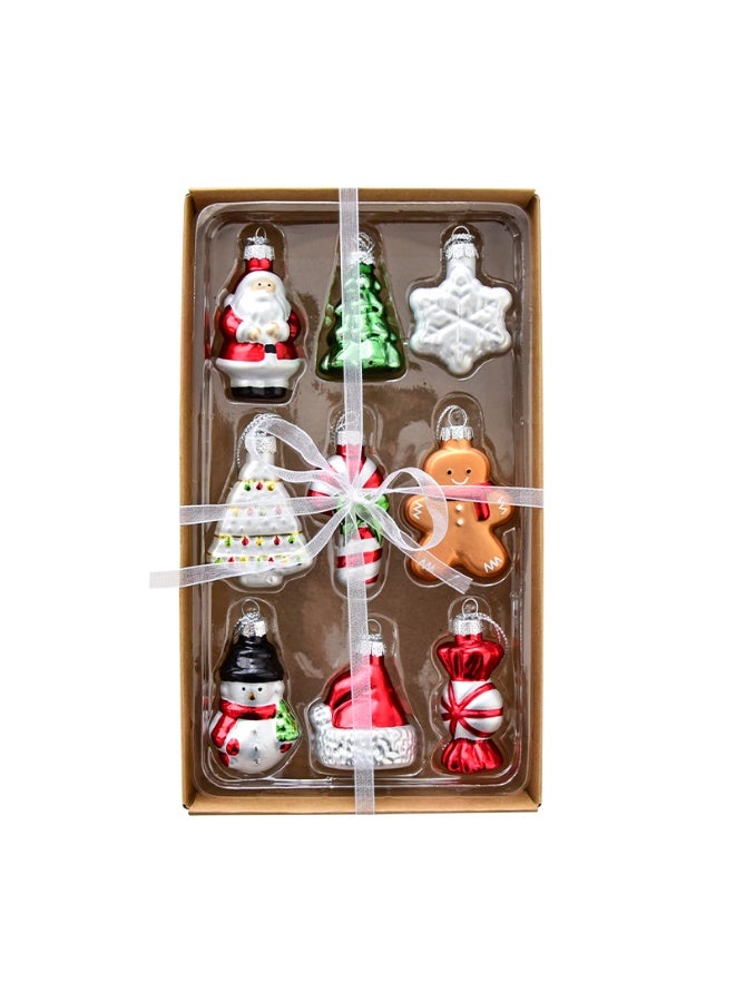 مجموعة زينة عيد الميلاد الزجاجية الصغيرة المكونة من 9 قطع - زينة شجرة عيد الميلاد الصغيرة - رجل ثلج عيد الميلاد وملاك الزنجبيل - مجموعة هدايا شجرة عيد الميلاد الصغيرة - Image 1