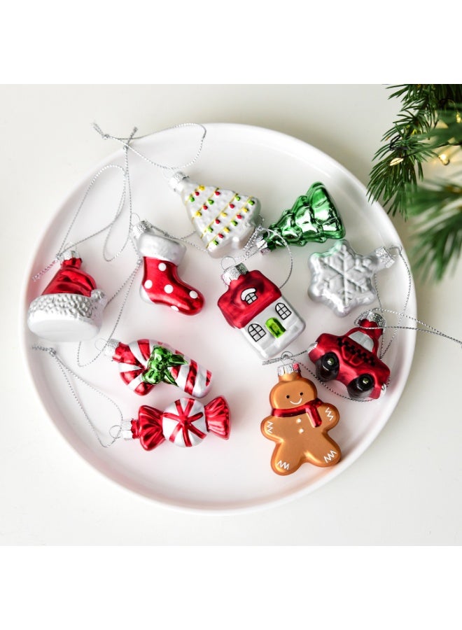 مجموعة زينة عيد الميلاد الزجاجية الصغيرة المكونة من 9 قطع - زينة شجرة عيد الميلاد الصغيرة - رجل ثلج عيد الميلاد وملاك الزنجبيل - مجموعة هدايا شجرة عيد الميلاد الصغيرة - Image 3