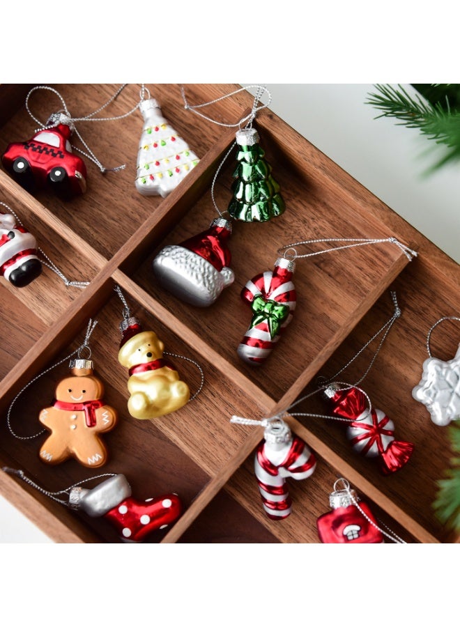 مجموعة زينة عيد الميلاد الزجاجية الصغيرة المكونة من 9 قطع - زينة شجرة عيد الميلاد الصغيرة - رجل ثلج عيد الميلاد وملاك الزنجبيل - مجموعة هدايا شجرة عيد الميلاد الصغيرة - Image 4