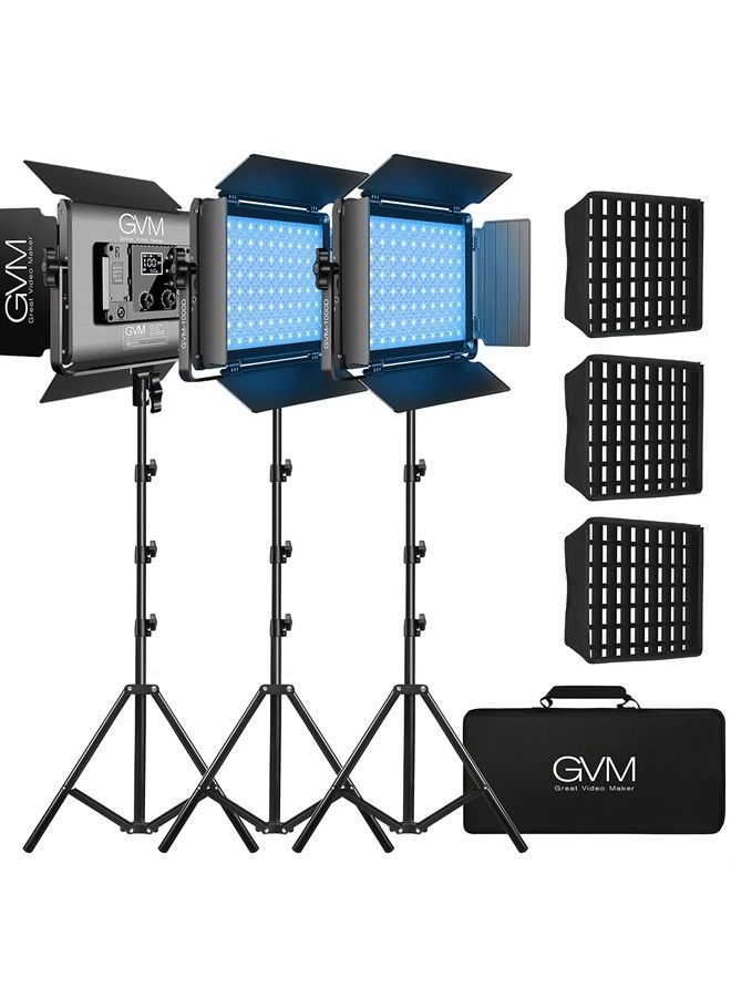 GVM Great Video Maker GVM RGB LED Video Light, Photography Lighting with APP Control, 1000D Video Lighting Kit for YouTube Studio, 3 Packs Led Panel Light, 3200K-5600K, 8 Kinds of The Scene Lights, CRI 97 (3 Packs 1000D) - Image 1