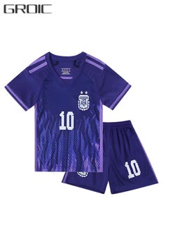 GROIC Messi Jersey #10 Soccer T Shirt and Shorts,Football Jersey for Kids,Football Suits,Football Jersey Set  - Image 1
